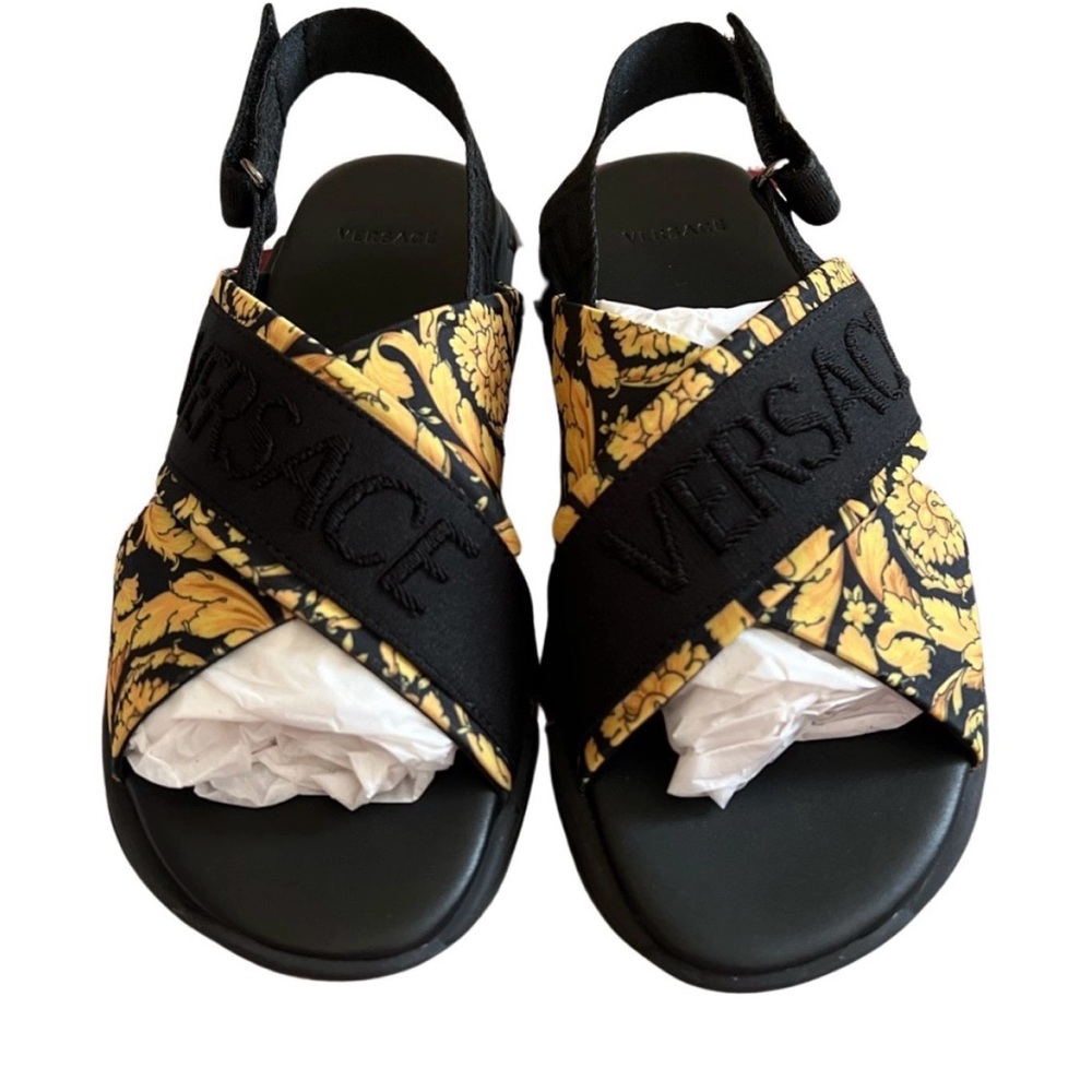 Versace Black and Gold Baroque Sandals